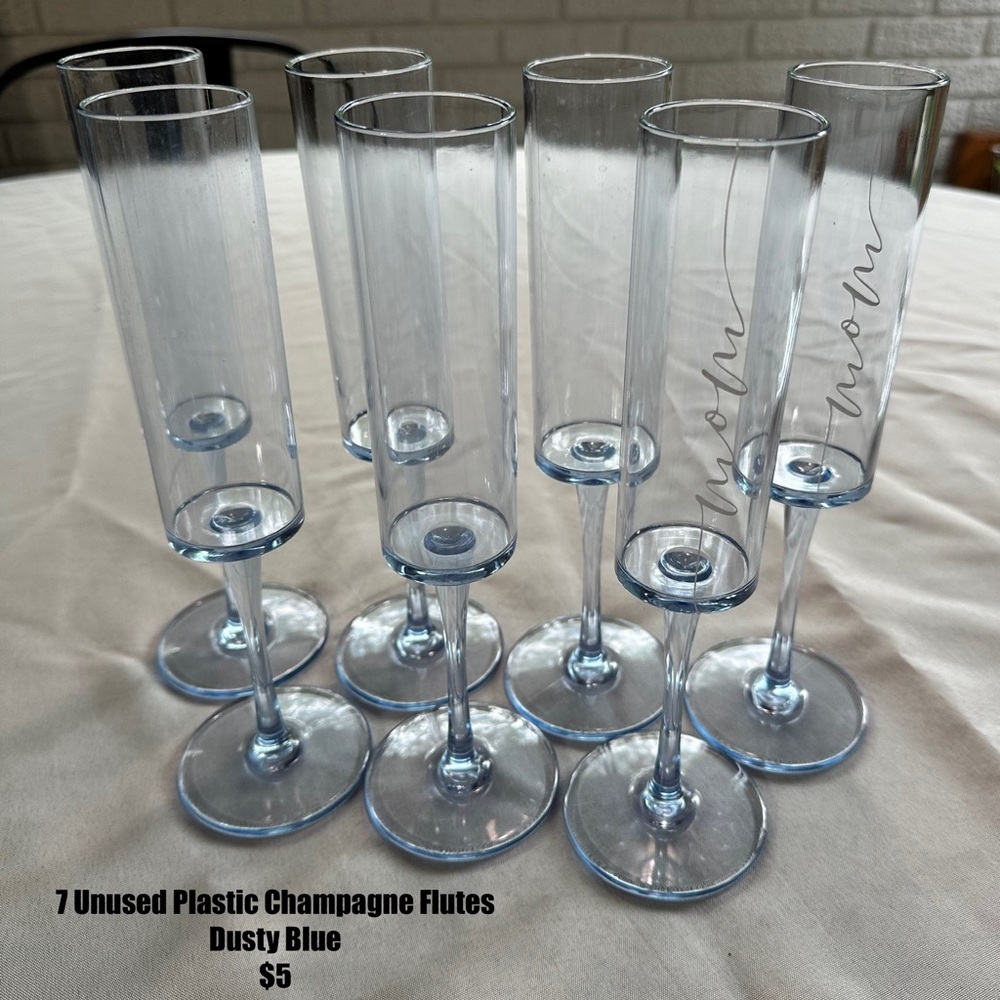 7 New Dusty Blue Champagne Flutes